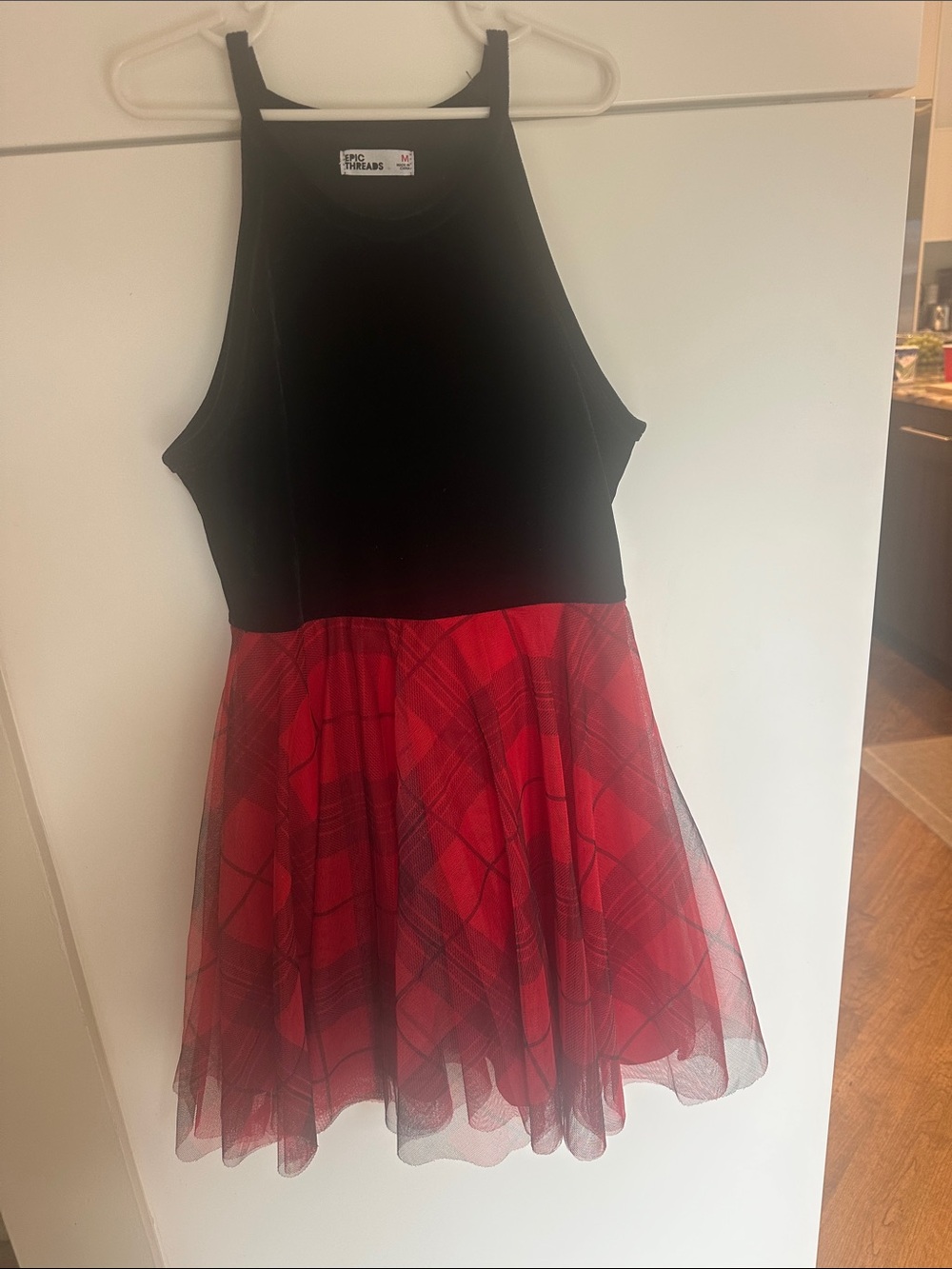 Epic Threads Black Bodice Red Plaid Skirt Dress